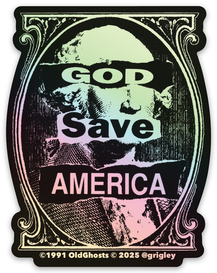 God Save America Shiny and Fancy Holographic Die Cut Stickers 1991