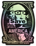 God Save America Shiny and Fancy Holographic Die Cut Stickers 1991