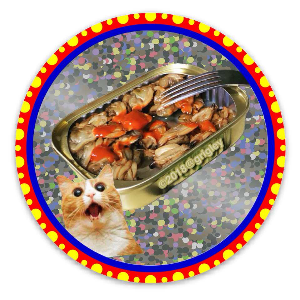 OGD Holy Cat Excitement with Spicy Clams Round Glitter Stickers 2018