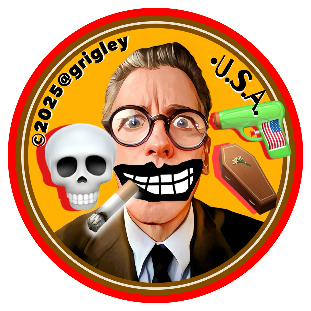 Old Ghosts Designs Grigley USA Death Selfie Suicide Round Stickers 2025