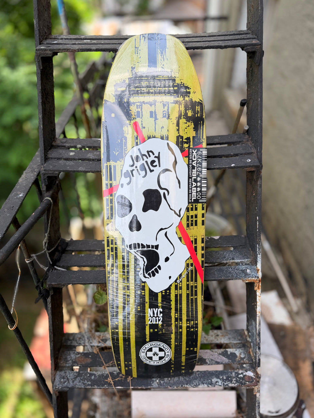NOS BLACK LABEL 2012 Emergency John A. Grigley Empire State Guardian Skull Skate Deck