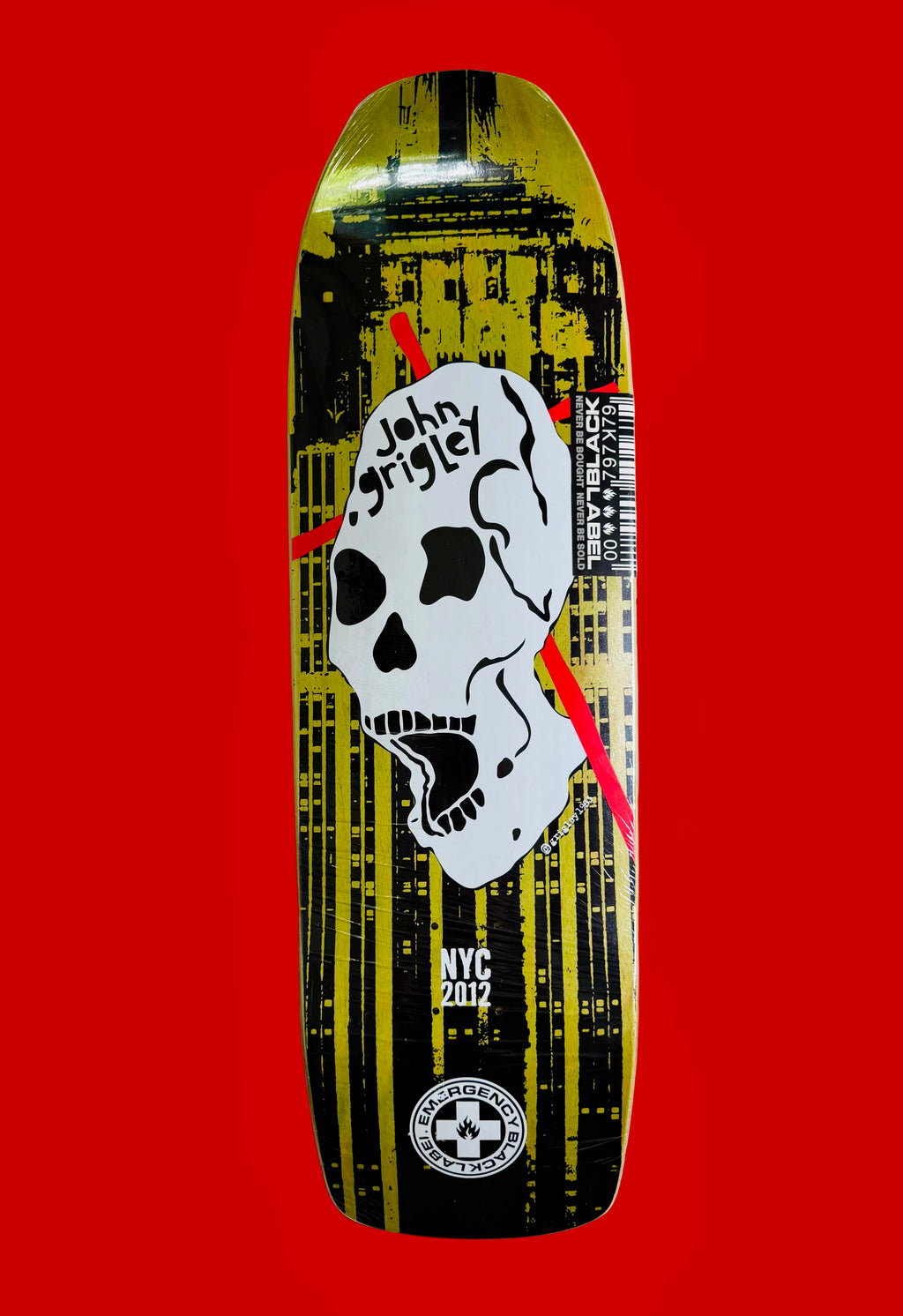 NOS BLACK LABEL 2012 Emergency John A. Grigley Empire State Guardian Skull Skate Deck