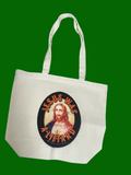 Tote bag with 'Jesus Was A Libtard' graphic on a green background