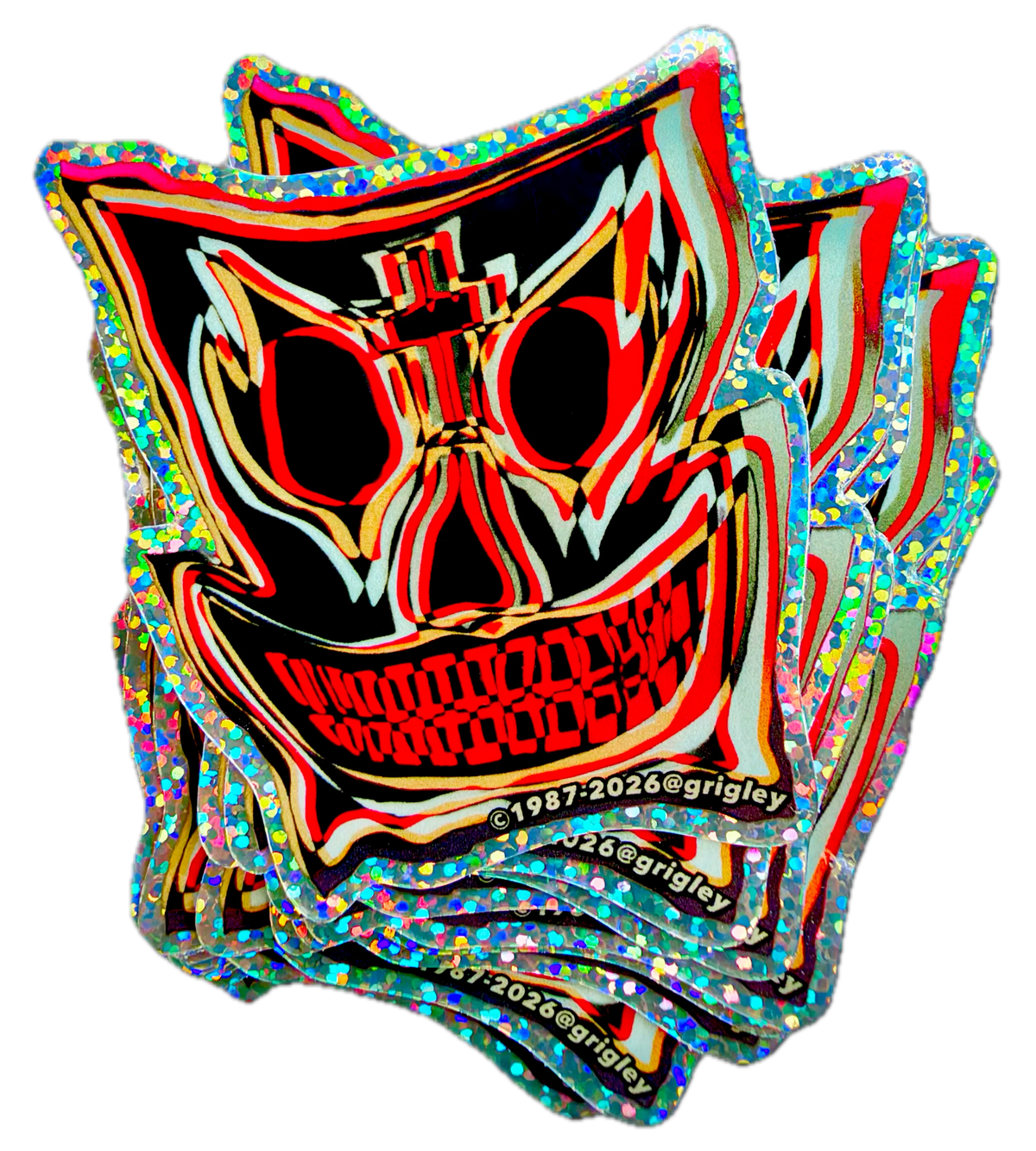 Old Ghosts 2026 Reimagined NEW RED Glittery GRIGLEY Mask 1 Pro Model Skate Stickers