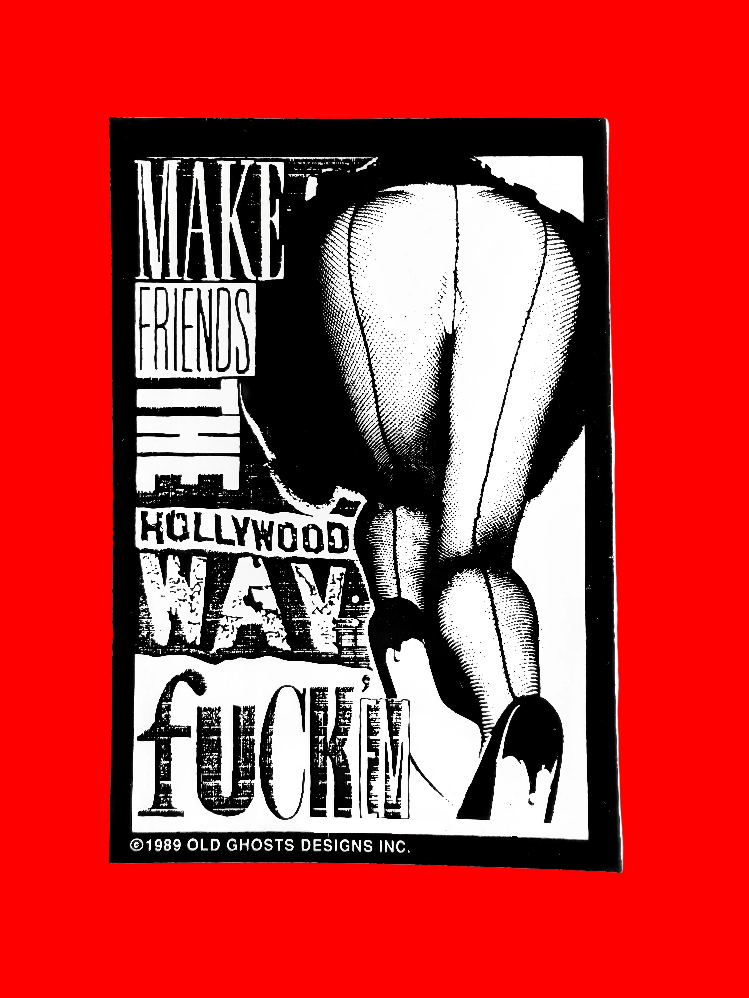 Black and white graphic with text and a stylized depiction of a person's buttocks.