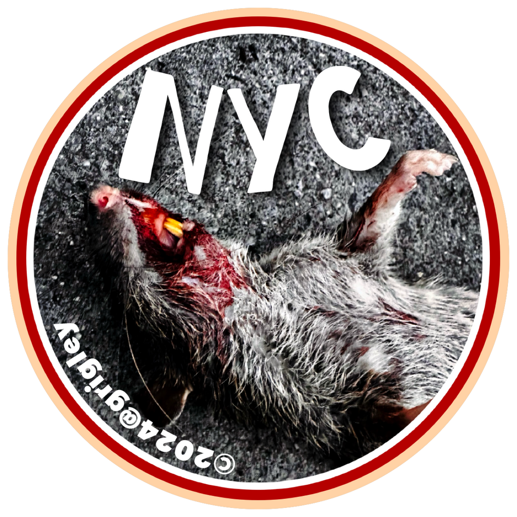 Stylized image of a rat with 'NYC' text and red border