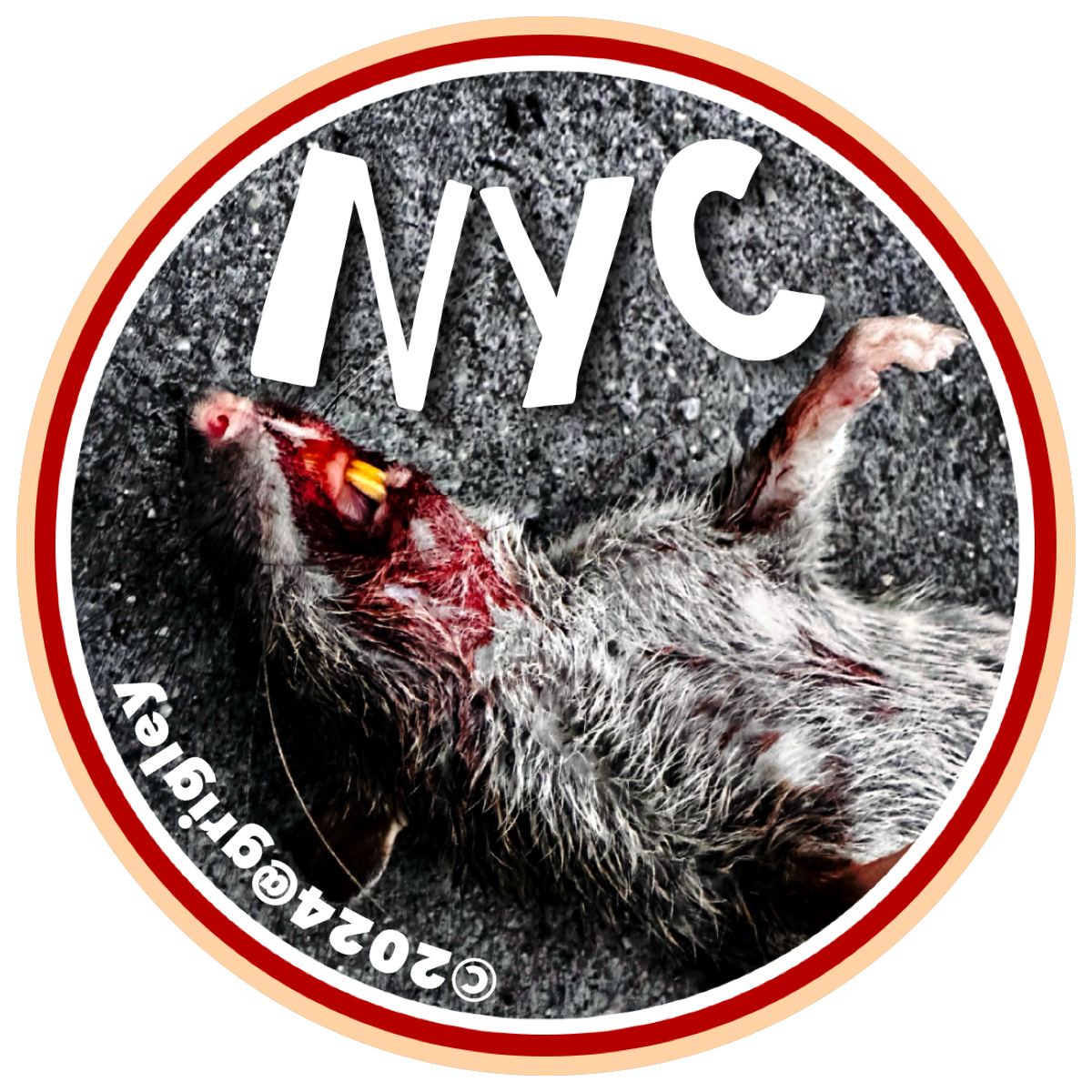Stylized image of a rat with 'NYC' text and red border