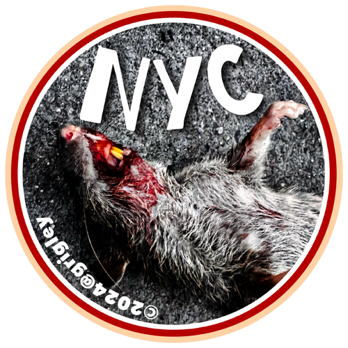 Stylized image of a rat with 'NYC' text and red border