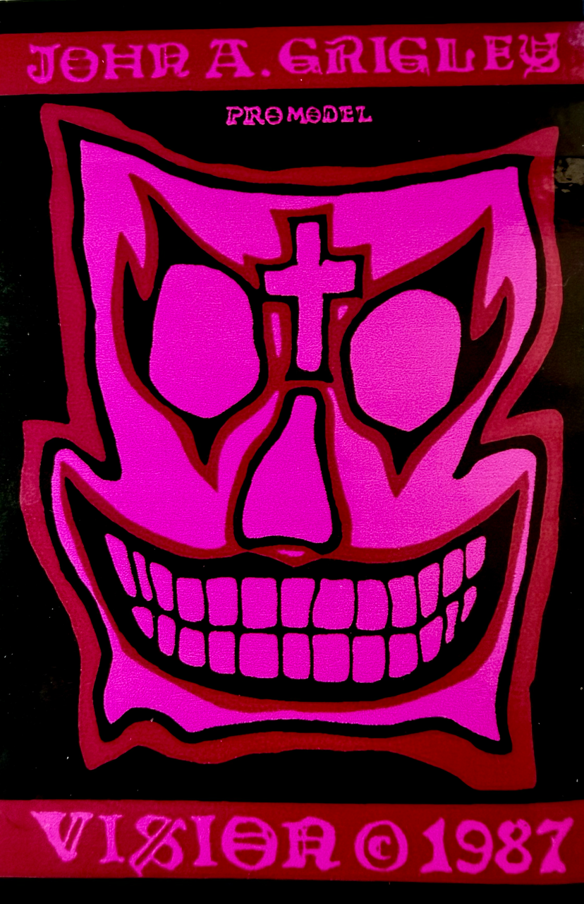 Large Reissue (circa 2016) Grigley Mask 1 Pro Model Skateboard Stickers from 1987