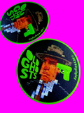 Two round stickers with 'Old Ghosts' branding on a white background