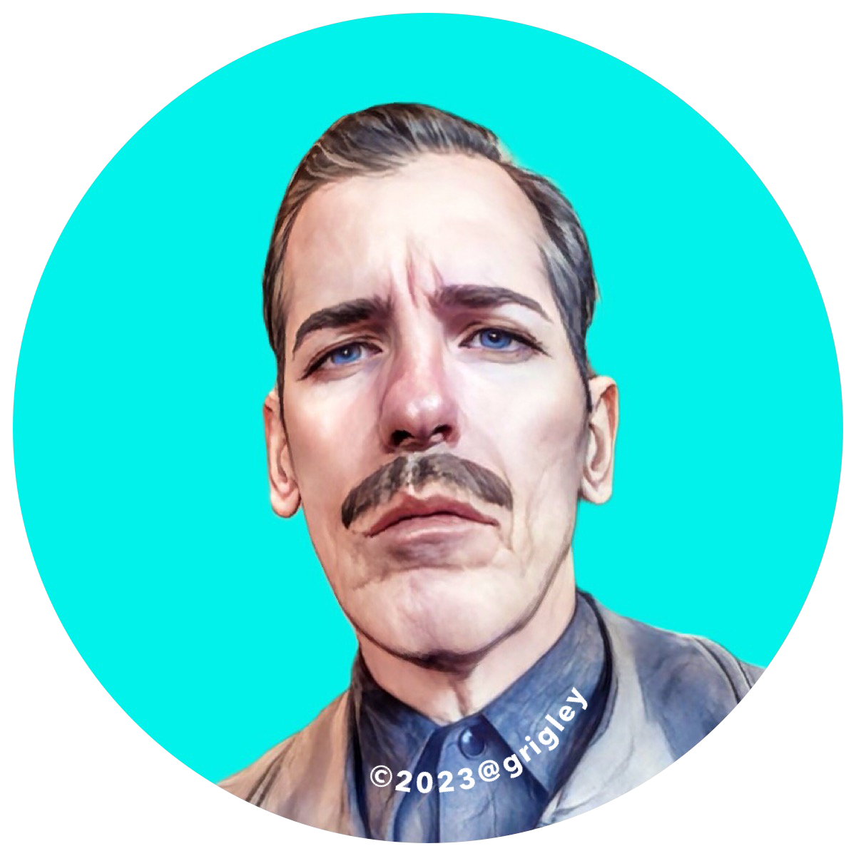 Old Ghosts Designs Vintage Mustachios grigley 3" Circular Decals 2023
